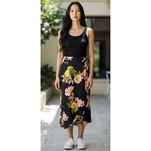 Bold Elements Floral Black Maxi Skirt